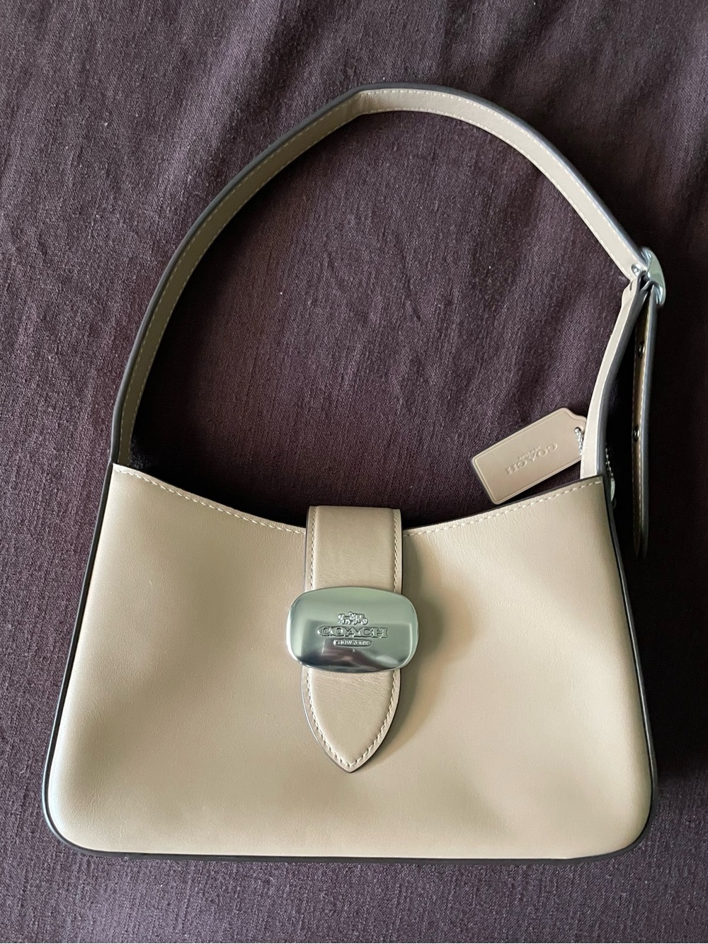 Coach Beige Leather Shoulder Bag with Silver Hardware